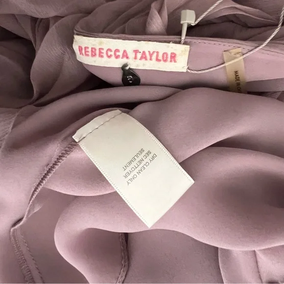 NWT Rebecca Taylor V-Neck Pleated Minj Dress Wedding Rose Chiffon Tie Waist 6 - Picture 6 of 6